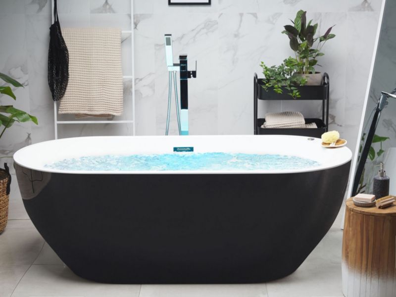 Wanna wolnostojąca LED z hydromasażem 170 x 80 cm czarna Nevis 1 szt.