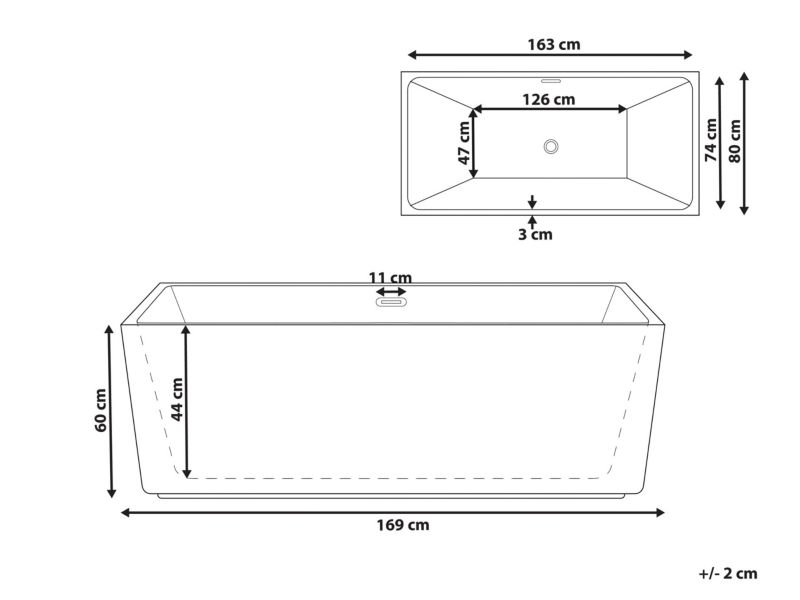 Wanna wolnostojąca prostokątna 169 cm x 80 cm biała Gocta 1 szt.
