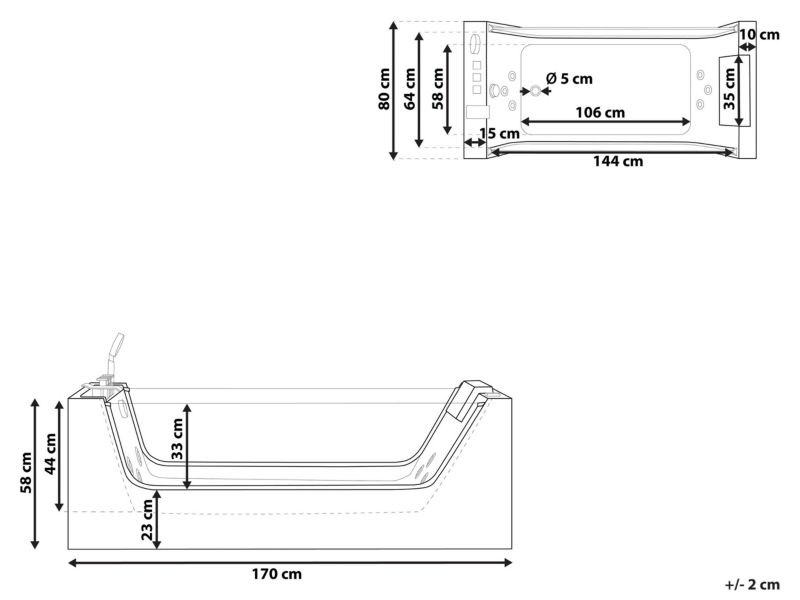 Wanna wolnostojąca z hydromasażem 170 x 80 cm biała Oyon 1 szt.