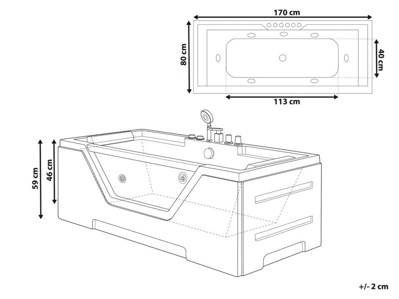 Wanna z hydromasażem 170 x 80 cm biała Grenada 1 szt.