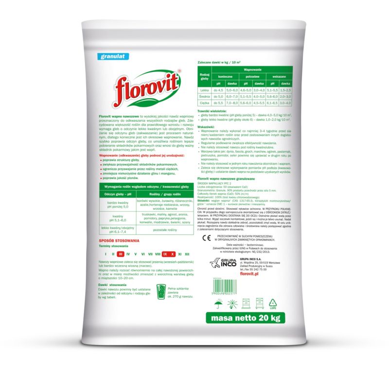 Wapno nawozowe Florovit 20 kg granulowane