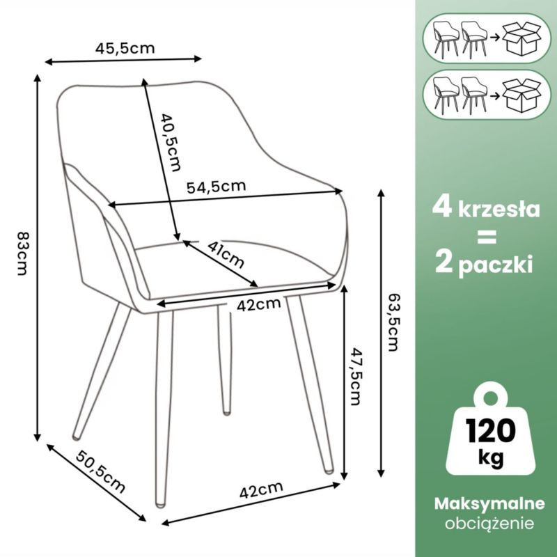 Welurowe krzesło tapicerowane gładkie AKORD Beżowe ESTELLE Czarne nogi 4 szt.