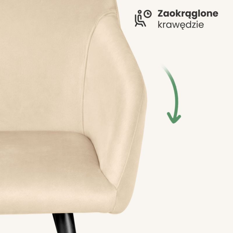 Welurowe krzesło tapicerowane gładkie AKORD Beżowe ESTELLE Czarne nogi 4 szt.