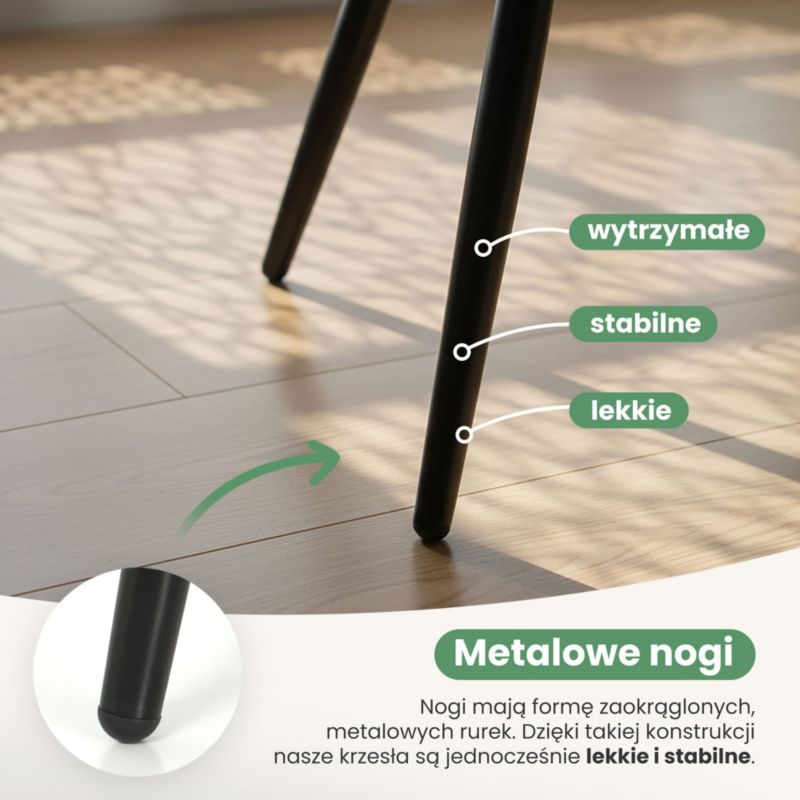 Welurowe krzesło tapicerowane gładkie AKORD Beżowe ESTELLE Czarne nogi 4 szt.