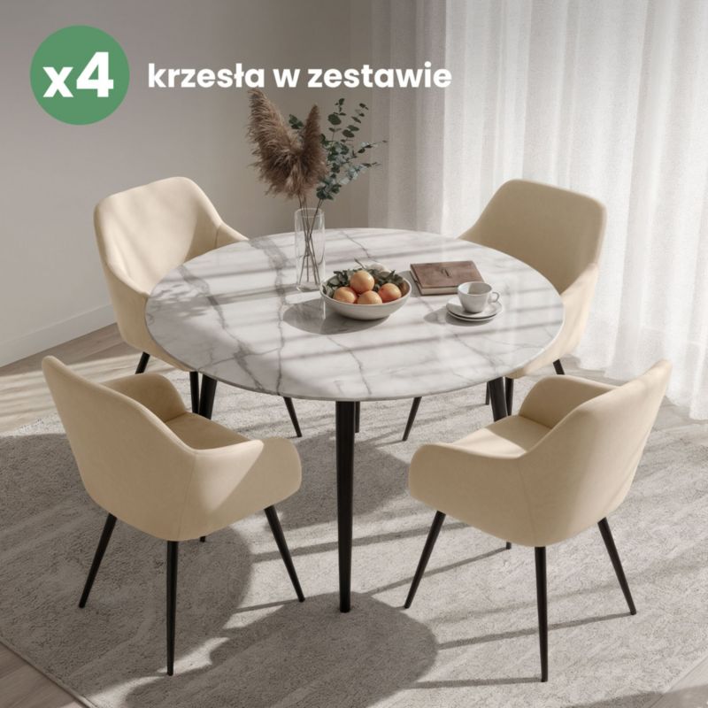 Welurowe krzesło tapicerowane gładkie AKORD Beżowe ESTELLE Czarne nogi 4 szt.