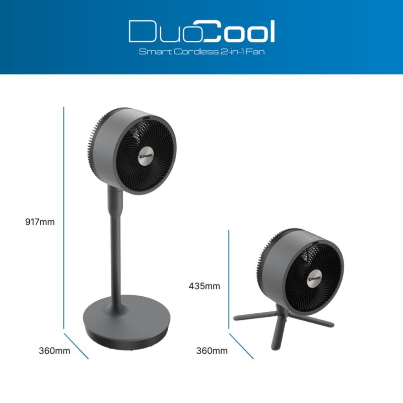 Wentylator Dimplex DUOCOOL Smart 2w1 bezprzewodowy akumulator 45 h 5 prędkości 36 dB czarny 1 szt.