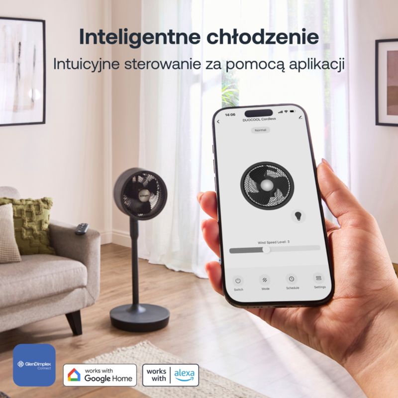 Wentylator Dimplex DUOCOOL Smart 2w1 bezprzewodowy akumulator 45 h 5 prędkości 36 dB czarny 1 szt.