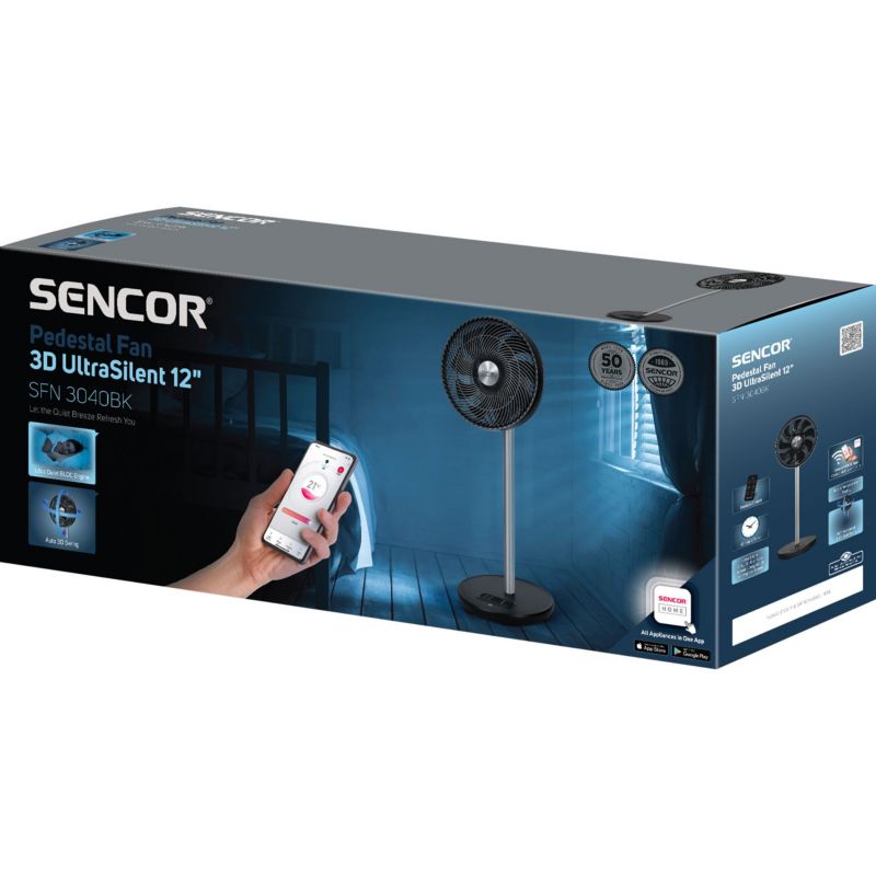 Wentylator Sencor SFN 3040BK Wiatrak Stojący 8 Prędkości 90 Cm Turbo Czarny 1szt