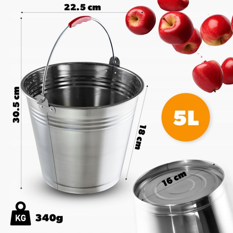 Wiadro KADAX Stalowe Przemysłowe Rączka 5L metal 1szt.