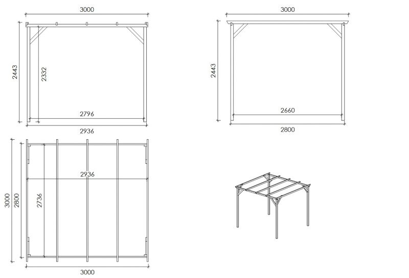 Wiata garażowa ALTANKA Carport 3x3 m - 9 m2 drewniana CAR12 1 szt.