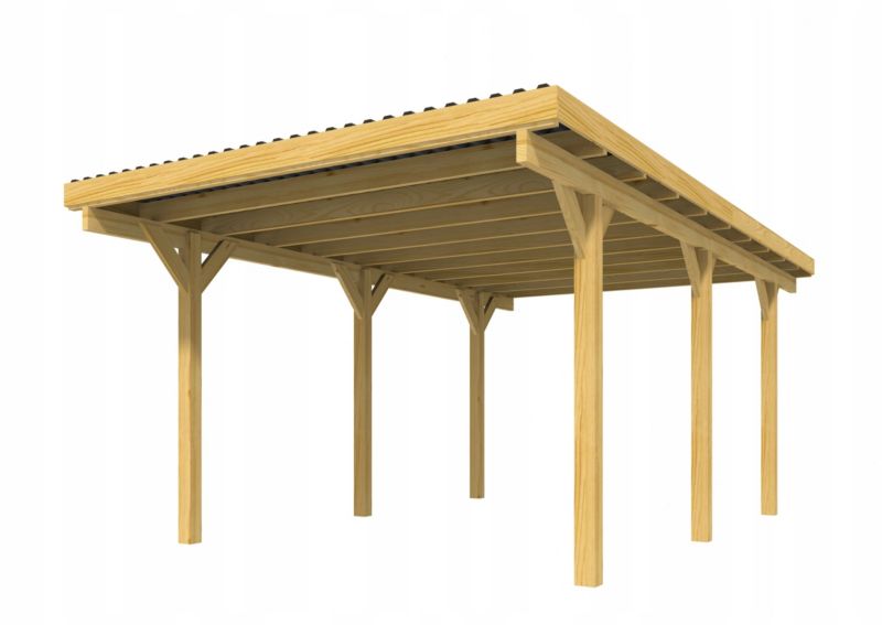 Wiata garażowa RSCBis drewniana 326 x 608 cm dach z płyty PVC grafitowy 1 szt.