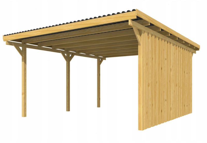 Wiata garażowa RSCBis drewniana 400 x 500 cm z dachem PCW i 2 ścianami bocznymi 1 kpl