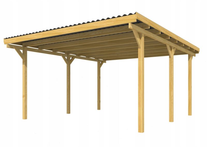 Wiata garażowa RSCBis drewniana 400 x 500 cm z dachem PCW i 2 ścianami bocznymi 1 kpl