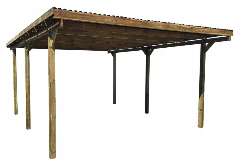 Wiata garażowa RSCBis drewniana 400 x 500 cm z dachem PCW i 2 ścianami bocznymi 1 kpl
