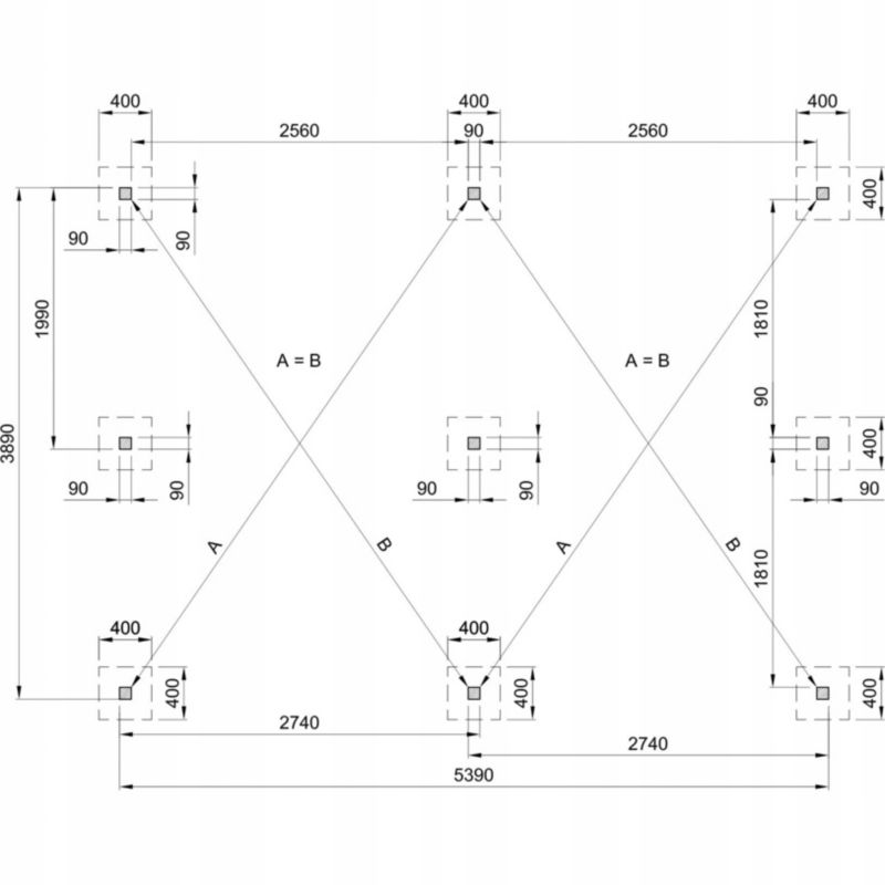 Wiata garażowa RSCBis drewniana 595 x 495 cm podwójna dach PVC 2 ściany boczne 1 szt.