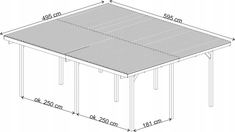 Wiata garażowa RSCBis drewniana 595 x 495 cm podwójna dach PVC 2 ściany boczne 1 szt.