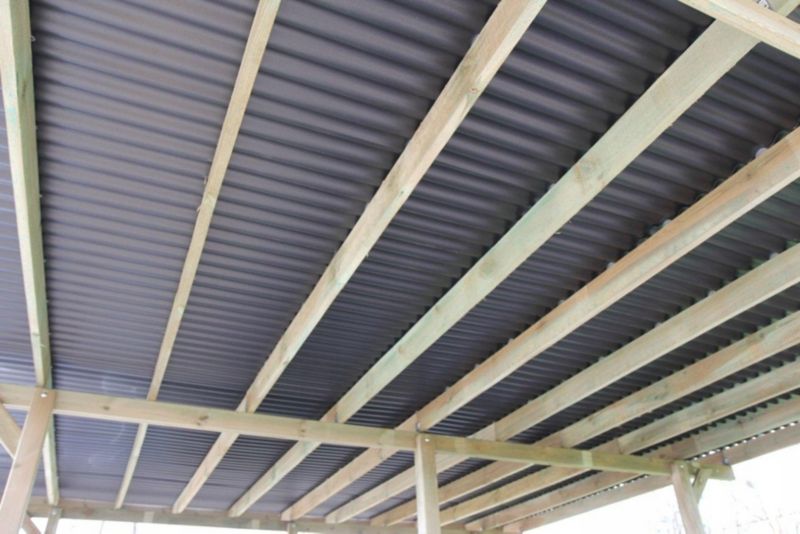 Wiata garażowa RSCBis drewniana 595 x 495 cm podwójna dach PVC 2 ściany boczne 1 szt.