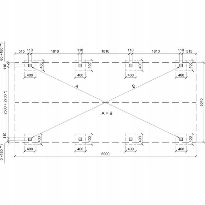 Wiata garażowa RSCBis drewniana impregnowana ciśnieniowo 304 x 694 cm 1 szt.