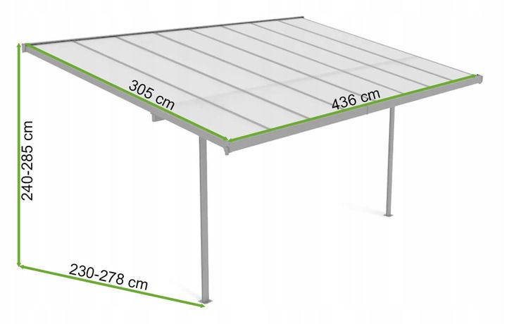 Wiata Hardmaister  Garażowa Ogrodowa ATLANTA Poliwęglan Przyścienna 436x305cm 1 szt