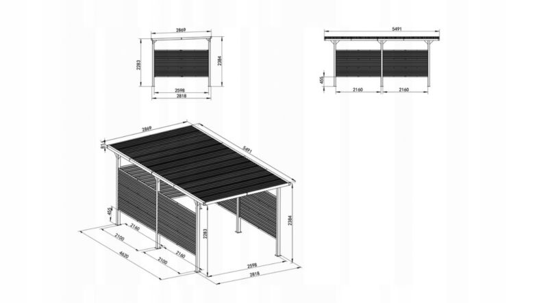 Wiata samochodowa Corciano Carport 549 x 287 x 238 cm Garaż samochodowy 1szt.
