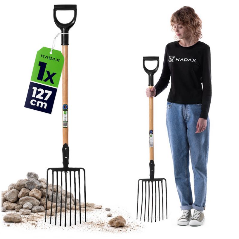 Widły Gable KADAX Do Kamieni Tłucznia 9 Zębne metalowe Ogrodowe 129cm 1szt.