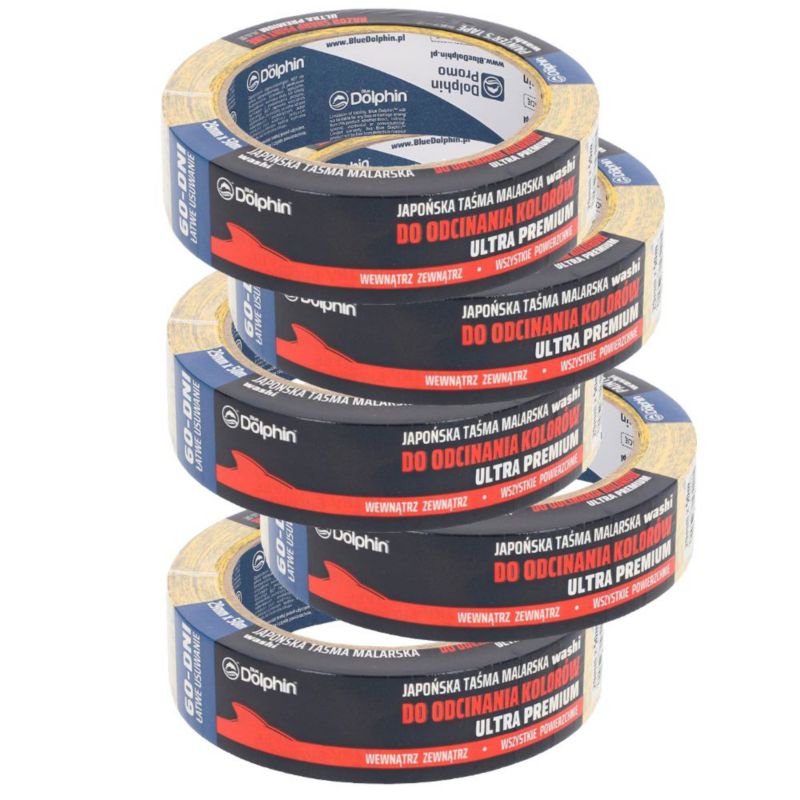 Wielopak: 4 x Taśma Washi do Precyzyjnego Odcinania Kolorów, 29mm x 50m, Blue Dolphin, 1 szt