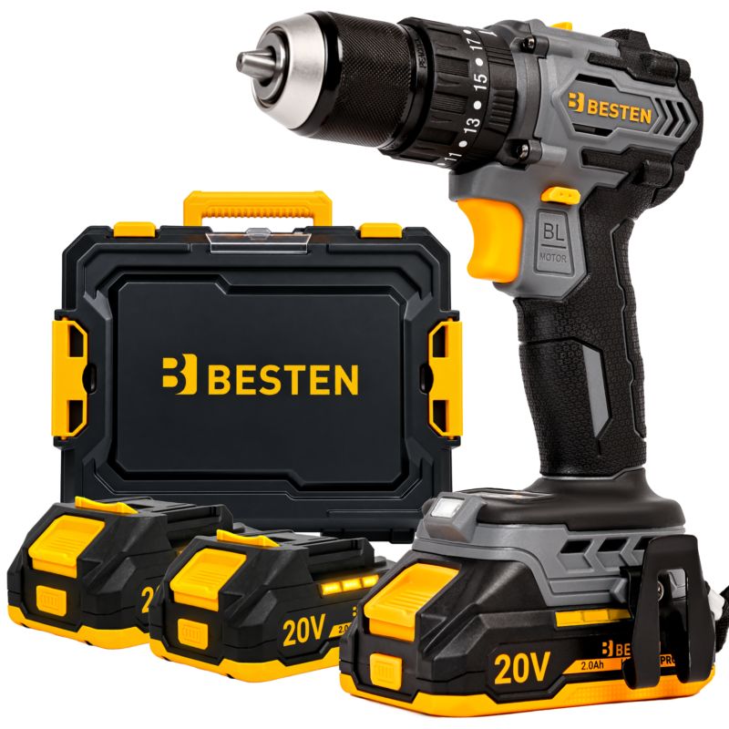 Wiertarko-wkrętarka akumulatorowa BESTEN BE0002885 20V 75Nm bezszczotkowa udarowa 2x2.0Ah walizka 1 szt.