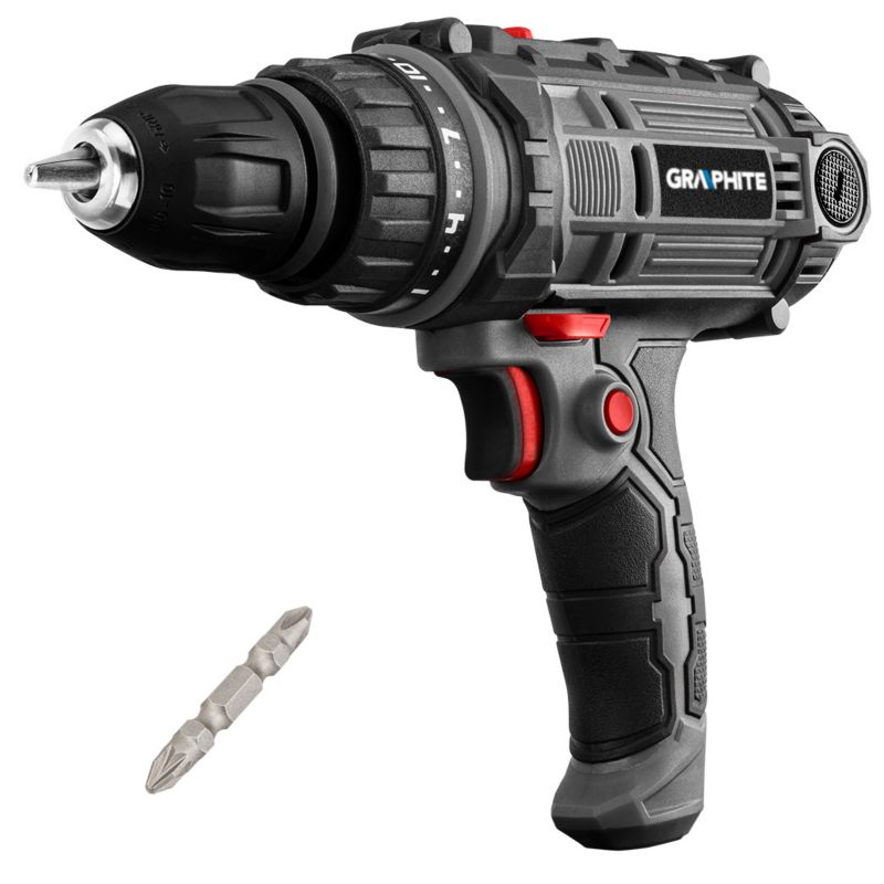 Wiertarko-wkrętarka sieciowa GRAPHITE 300 W, uchwyt samozaciskowy 10 mm, walizka 1 szt