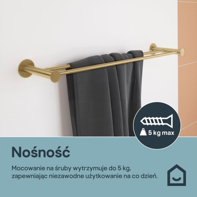 Wieszak podwójny na ręczniki GoodHome Cavally 60 cm złoty