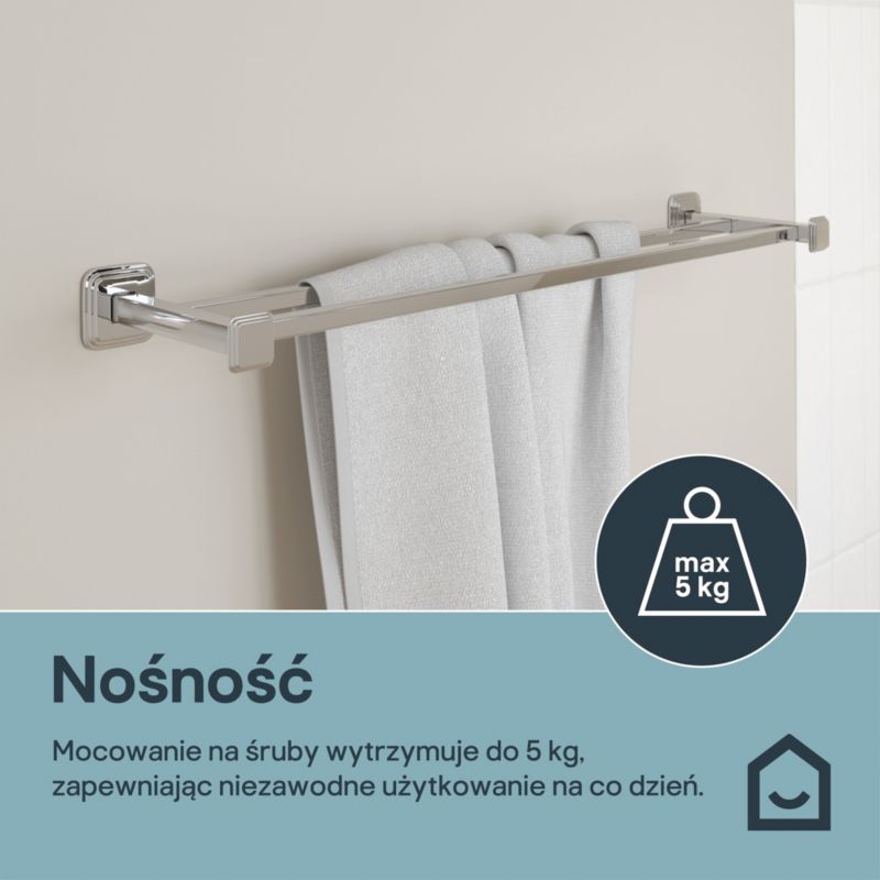 Wieszak podwójny na ręczniki GoodHome Teesta 60 cm chrom