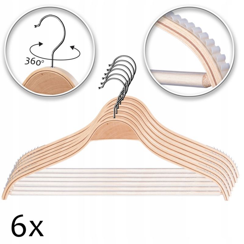 Wieszaki KADAX drewniane na ubrania pakiet 6 szt.