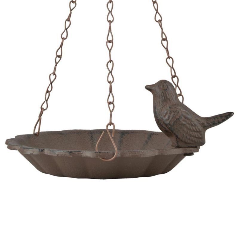 Wiszące poidełko dla ptaków Esschert Design żeliwne z ptakiem brązowe 32x16 cm 1 szt.
