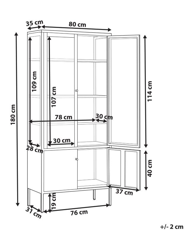 Witryna Oxted Metal 80 cm 35 cm Czarny 1 szt.
