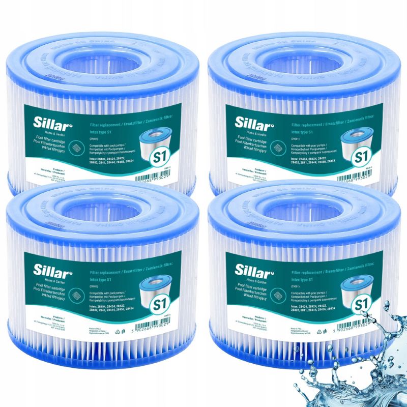 Wkład do pompy basenowej, jacuzzi, Sillar, filtr wody, zamiennik do Intex 29001 TYP S1, 4szt