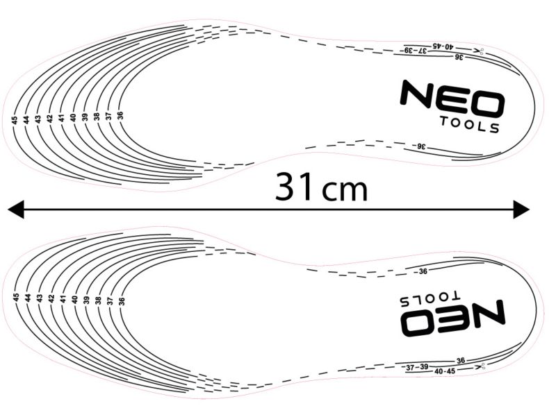 Wkładki do butów NEO TOOLS sportowe, żelowe, do docięcia rozmiar 41-47, 1 para