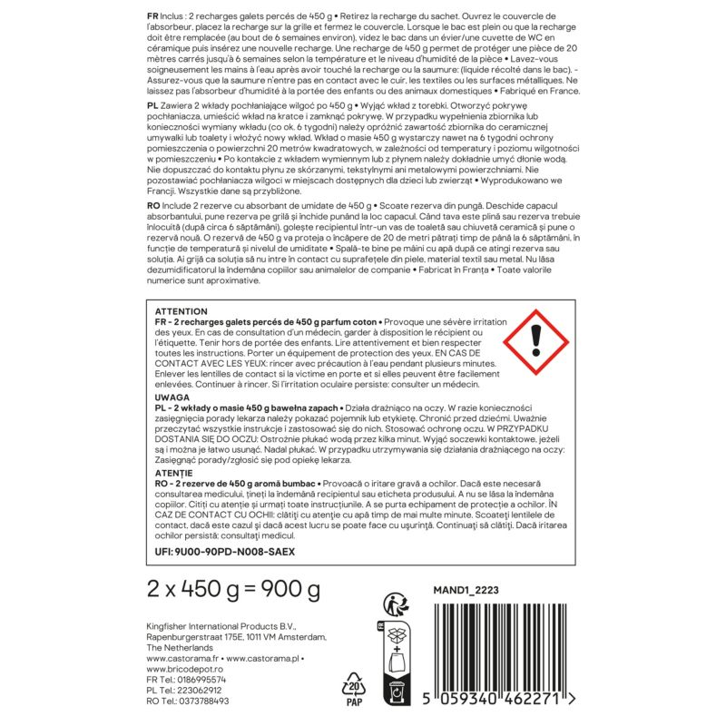 Wkład do pochłaniacza wilgoci GoodHome bawełna 2 x 450 g