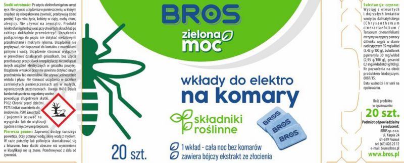 Wkłady do elektrofumigatora Bros Zielona Moc na komary 20 szt