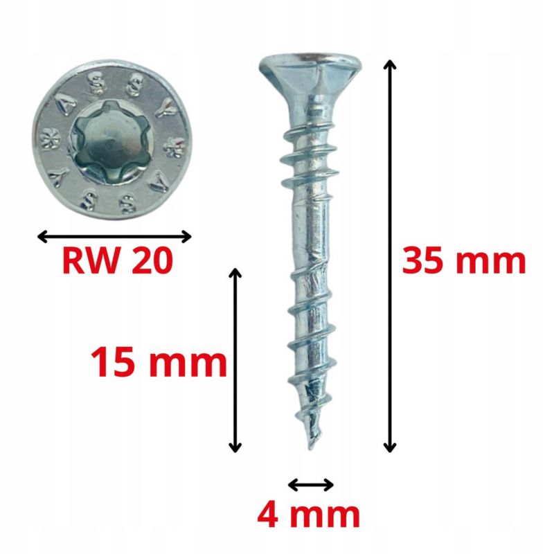 Wkręty ASSY konfirmaty Wurth 4x35 DO DREWNA UNIWERSALNE rw20 4P CSMP 500szt