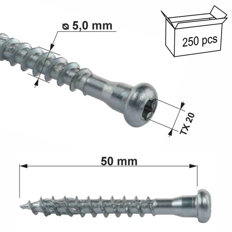 Wkręty do łączników ciesielskich Klimas WKLC 5x50 mm z łbem walcowym 250szt