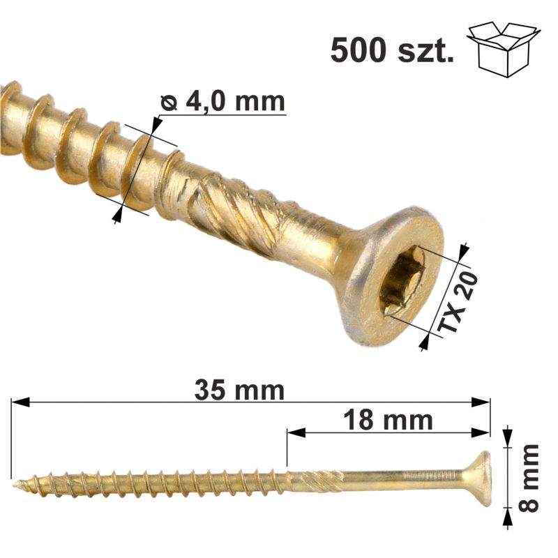 Wkręty do drewna Klimas WKCS 4x35 mm z łbem stożkowym 500szt