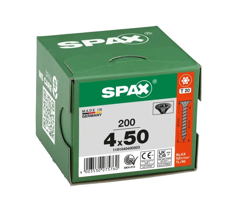 Wkręty do drewna SPAX 4x50mm torx,pełny gwint,łeb stożkowy, czarne 200szt.