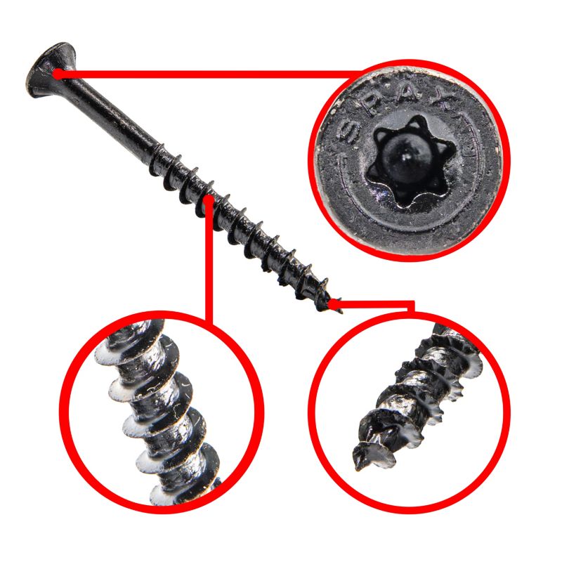Wkręty Do Drewna Spax3,5X45Mm Torx,Niepełny Gwint,Łeb Stożkowy,Czarne200Szt