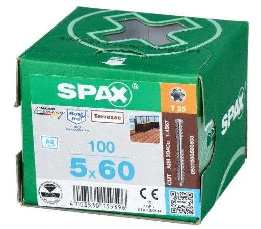 Wkręty Tarasowe Nierdzewne Spax  5x60mm Srebro-Inox  100Sszt.