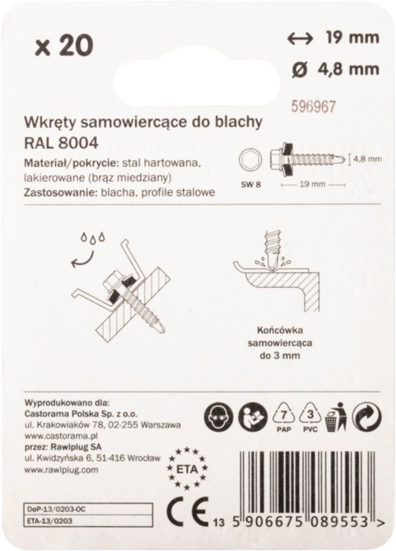 Wkręt samowiercący Diall OC 4,8 x 19 mm brązowy miedziany