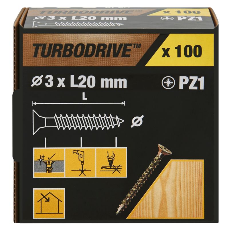 Wkręty do drewna TurboDrive PZ1 3 x 20 mm ocynk żółty 100 szt.