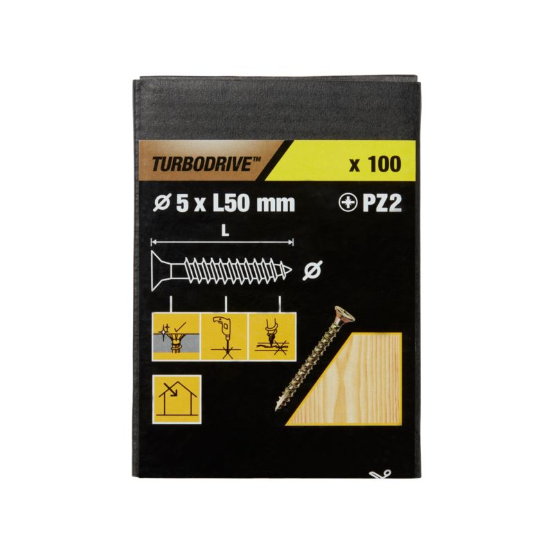 Wkręty do drewna TurboDrive PZ2 5 x 50 mm ocynk żółty 100 szt.