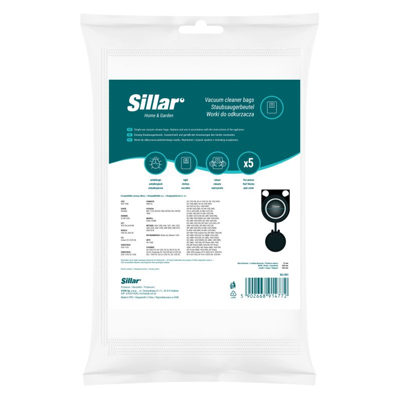Worki do odkurzacza przemysłowego, Sillar, syntetyczne, 3 warstwy filtracji, do Starmix AS GS, Metabo, Bosch GAS 25 50, 10szt.