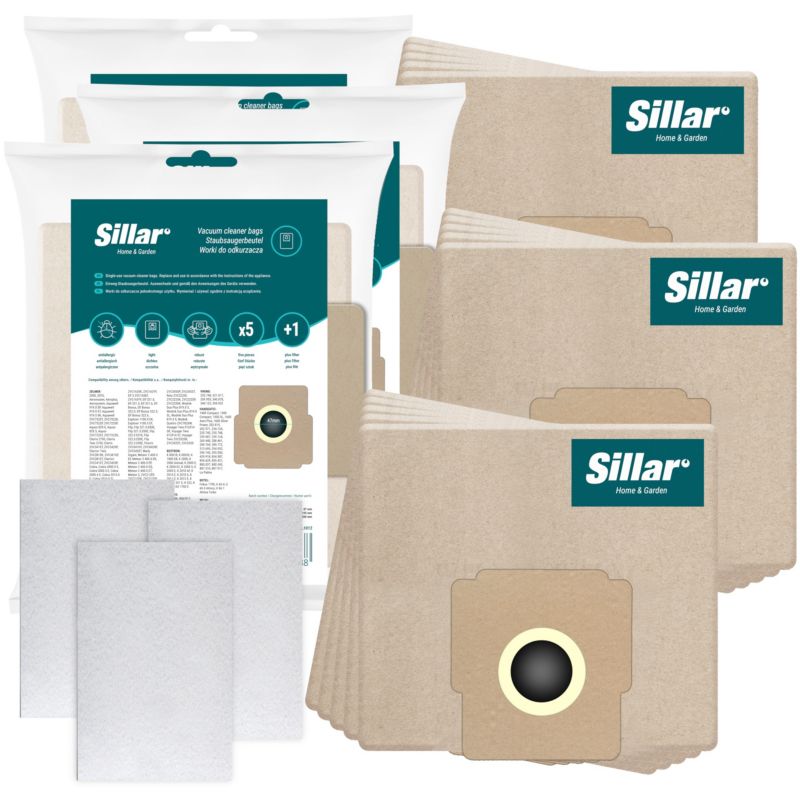 Worki do odkurzacza, Sillar, papierowe, 15szt + 3x filtr wlotowy, zamiennik do Zelmer Elf 3 2 Bonus Meteor Odyssey, zestaw 18szt