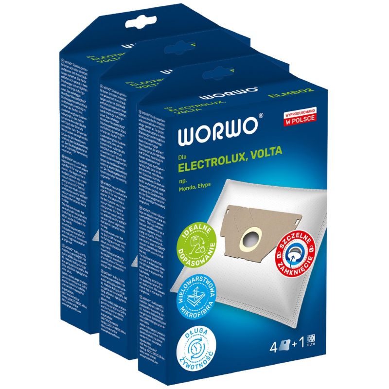 Worki do odkurzacza, Worwo, zamiennik do Electrolux, syntetyczne, 12szt + Filtry wlotowe, 3szt