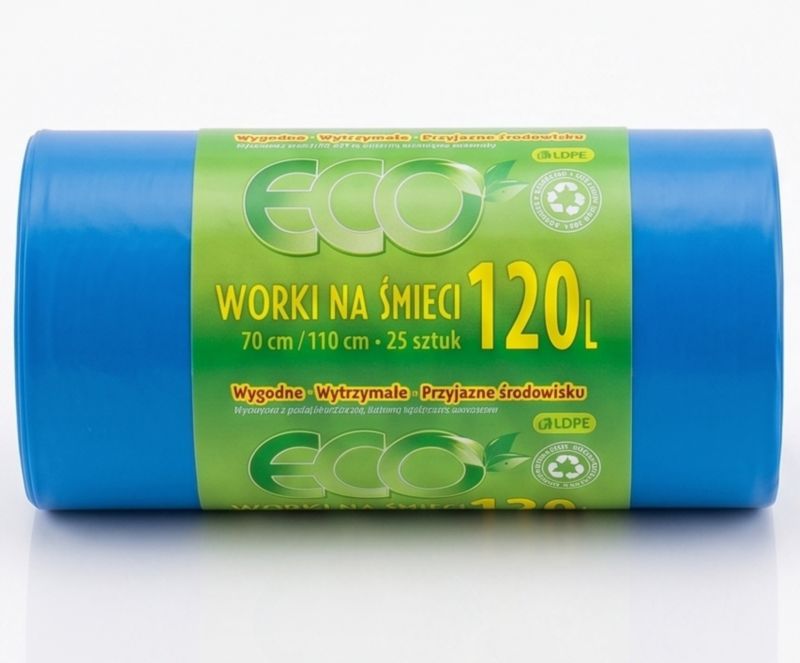 Worki na śmieci Niebieskie LDPE bardzo mocne 120 litrów 25 szt./rolka